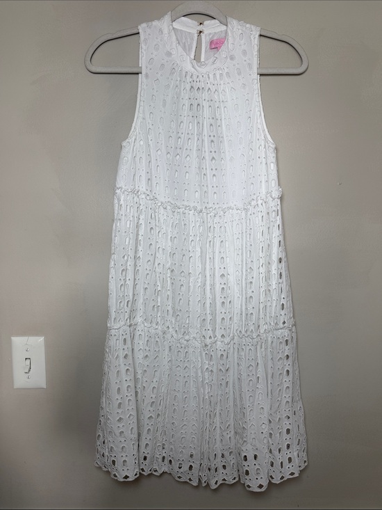 Lilly Pulitzer Dresses & Skirts - Lilly Pulitzer Indira Swing Dress Resort White Eyelet Tiered Mock Neck. Size XS